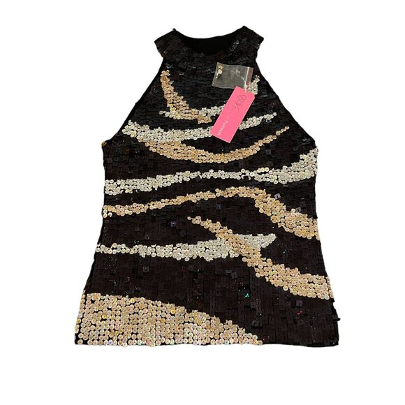 Forever Partners Tops - Forever Partners Women's Black/Gold Sequin Halter Top, Size S